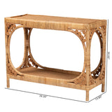 bali & pari Ramona Modern Bohemian Light Honey Rattan Console Table