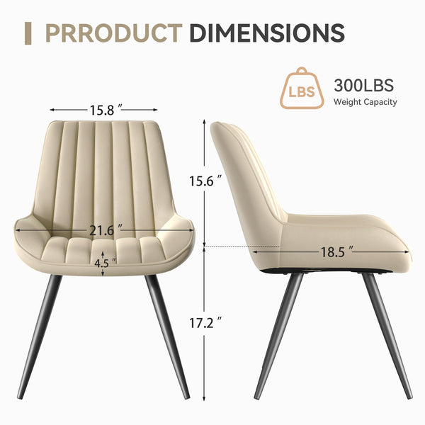 English Elm Modern Dining Chairs Set Of 2 - Plush Upholstered Kitchen Side Chairs With Metal Legs, Beige Elegance T3950P394354