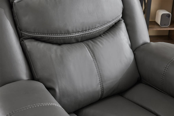English Elm Black Air Leather Massage Recliner with Vibration Heating for Living Room Lounge Gray B2766P488713