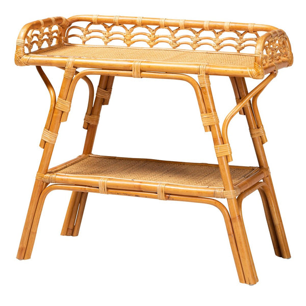 Baxton Studio bali Modern Bohemian Rattan 2-Tier Console Table - Handcrafted Island-Inspired Entryway Decor DCWH1003-Light Honey Rattan-Emilia Console Table