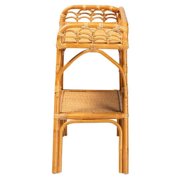 Baxton Studio bali Modern Bohemian Rattan 2-Tier Console Table - Handcrafted Island-Inspired Entryway Decor DCWH1003-Light Honey Rattan-Emilia Console Table