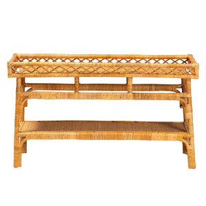 Baxton Studio bali Savitri Handcrafted Modern Bohemian Rattan Console Table with 2-Tier Storage & Unique Design DCWH1004-Light Honey Rattan-Lucia Console Table