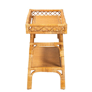 Baxton Studio bali Savitri Handcrafted Modern Bohemian Rattan Console Table with 2-Tier Storage & Unique Design DCWH1004-Light Honey Rattan-Lucia Console Table