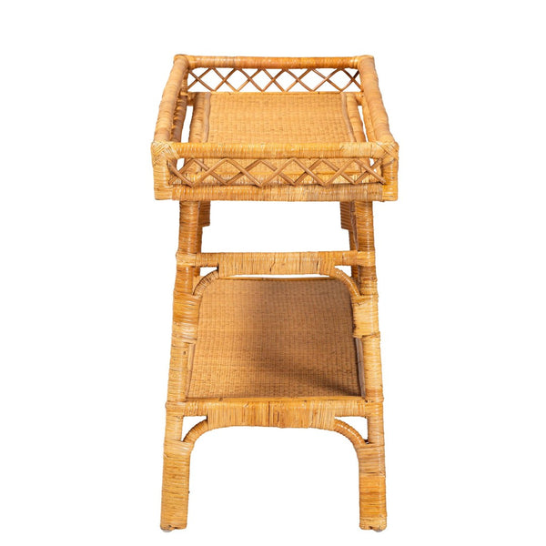 Baxton Studio bali Savitri Handcrafted Modern Bohemian Rattan Console Table with 2-Tier Storage & Unique Design DCWH1004-Light Honey Rattan-Lucia Console Table