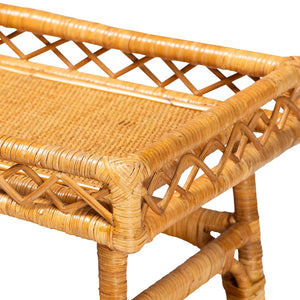 Baxton Studio bali Savitri Handcrafted Modern Bohemian Rattan Console Table with 2-Tier Storage & Unique Design DCWH1004-Light Honey Rattan-Lucia Console Table