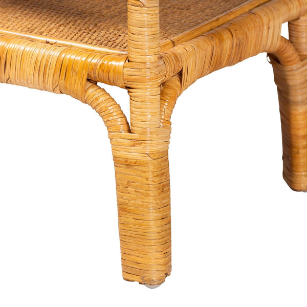 Baxton Studio bali Savitri Handcrafted Modern Bohemian Rattan Console Table with 2-Tier Storage & Unique Design DCWH1004-Light Honey Rattan-Lucia Console Table