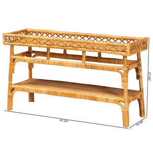 Baxton Studio bali Savitri Handcrafted Modern Bohemian Rattan Console Table with 2-Tier Storage & Unique Design DCWH1004-Light Honey Rattan-Lucia Console Table