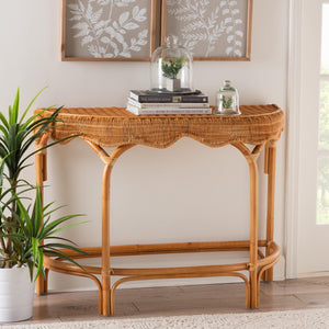Baxton Studio bali Wakana Modern Bohemian Rattan Console Table - Handcrafted Natural Brown Beauty for Your Space DCWH1005-Light Honey Rattan-Lola Console Table