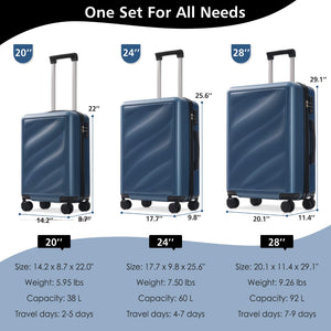 English Elm Luggage 3 Piece Hardshell Abs Set with Spinner Wheels Tsa Lock Travel Ready Dark Blue N730P304620C