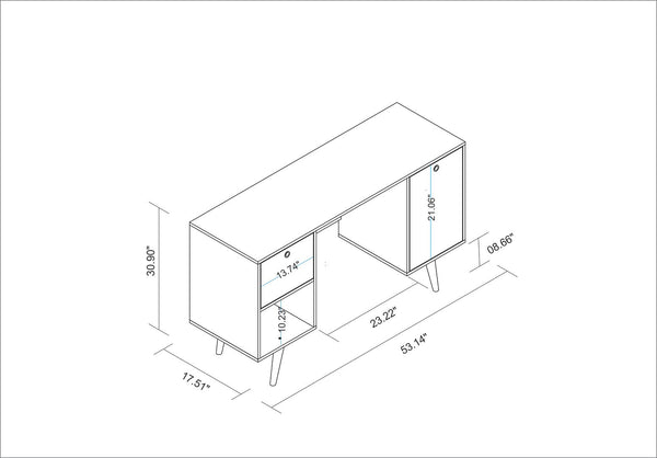 Manhattan Comfort Edgar Mid-Century Modern Office Desk White 133AMC129