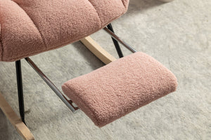 English Elm 067-teddy Fabric High Back Nursery Rocking Chair with Adjustable Footrest and Storage Pocket Pink W527P420900