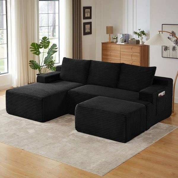 English Elm U-shaped Corduroy Cloud Sectional Deep Seat Modular Sofa for Living Room or Apartment W2339S00106