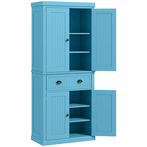 English Elm Homcom 72" Light Blue Kitchen Pantry Cabinet With 4 Doors, Drawer & Adjustable Shelves For Storage W2225P249921
