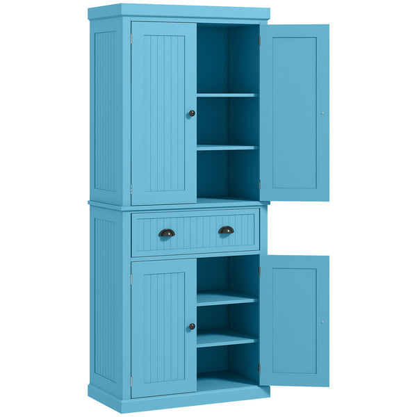 English Elm Homcom 72" Light Blue Kitchen Pantry Cabinet With 4 Doors, Drawer & Adjustable Shelves For Storage W2225P249921