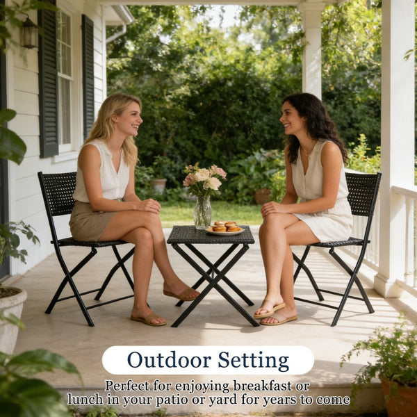 English Elm Patio Folding Bistro Set with E-coated Steel Frame for Balcony Garden Outdoor Dining Black T5880P492161