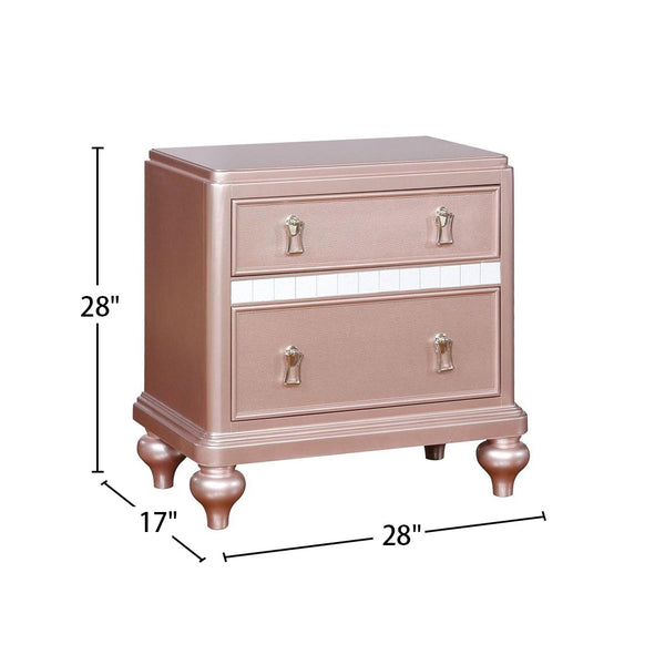 English Elm 2 Drawer Nightstand with Ample Storage and Inset Handles, Contemporary Wooden Bedside Table with Sturdy Legs and Wide Display Top Rose Gold B016P251438