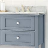 Christopher Knight Home® - Noble House - - 73'' Bathroom Vanity With Marble Top & Double Ceramic Sinks, 4 Drawers, Open Shelf, Grey