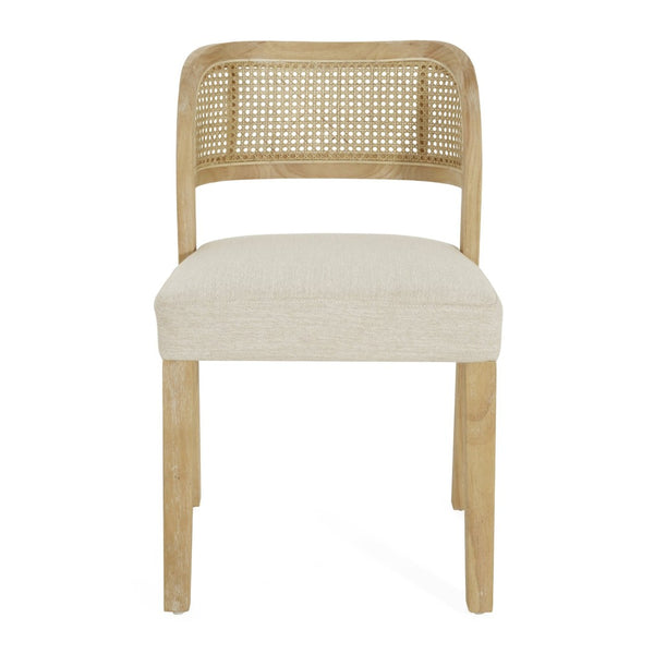 English Elm Hand-woven Rattan Back Dining Chairs Rubberwood Frame Upholstered Armchair Set of 2 Beige+Natural N768P381887N