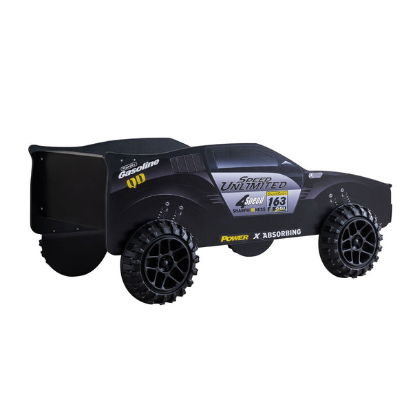 English Elm Modern Jeep Twin Bed with Led Headlights Gloss Black Mdf Frame for Kids Rooms B2741S00915