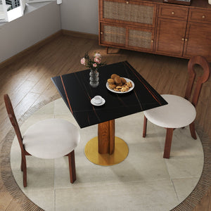 English Elm Modern Square Dining Table – 33.5" Sintered Stone & Wooden Legs, Chic Gold Base For Small Spaces W1535S00603