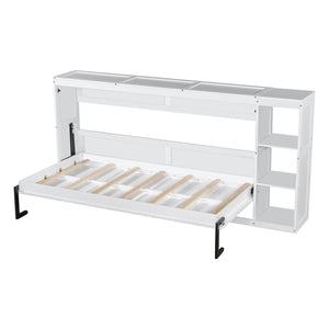 English Elm Twin Space-Saving Murphy Bed with Bookshelf and Fold-Down Desk, LVL/MDF, Compact Modern Design White GX002221AAK