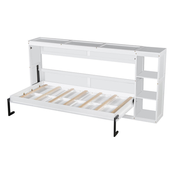 English Elm Twin Space-Saving Murphy Bed with Bookshelf and Fold-Down Desk, LVL/MDF, Compact Modern Design White GX002221AAK