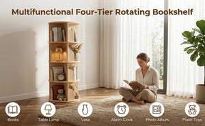 English Elm 3 Tier Spinning Round Bookcase Natural Wood Floor Shelf for Bedroom or Study W2989P460327
