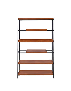 English Elm Honey 6-Shelf Bookshelf in Honey Oak and Black — 70" Tall Sturdy Metal Frame, Stylish Storage Display Solution B062P209197