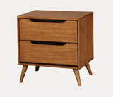 English Elm Mid-Century Modern Oak Color 1 Piece Nightstand Bedroom Furniture Solid Wood Round Tapered Legs 2-Drawers Bedside Table