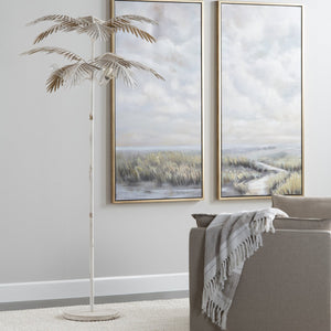 Crestview Collection 78.5"H Tropical Triple Light Metal Floor Lamp With Hand-finished Palm Fronds For Cozy Ambiance   Cvazer177
