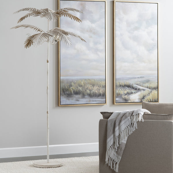 Crestview Collection 78.5"H Tropical Triple Light Metal Floor Lamp With Hand-finished Palm Fronds For Cozy Ambiance   Cvazer177