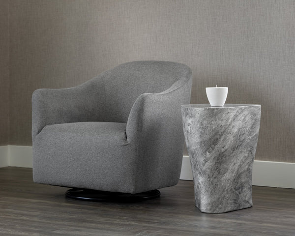 Sunpan DALI Large Marble-Look End Table - Grey Curvy Design for Modern Living Spaces, Easy Care & Versatile 107468
