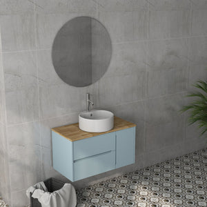 English Elm 36-Inch Modern Minimalist Wall-Mounted Bathroom Vanity With Blue Cabinet & Natural Wood Top Design W3151S00008
