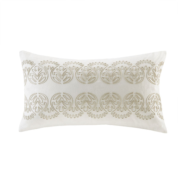 JLA Home Harbor House Blue - Oblong Suzanna Embroidered Pillow — Handcrafted Crewel Stitch, Faux-Linen Texture, Coastal Elegance HH30-1651