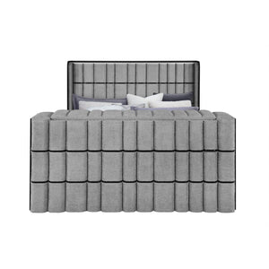 English Elm Isaiah Ultra Soft Grey Bed with 50" Motorized TV Lift, Built-In Audio and Footboard Media Hub Queen LED, Speakers, Fireplace B201S00406