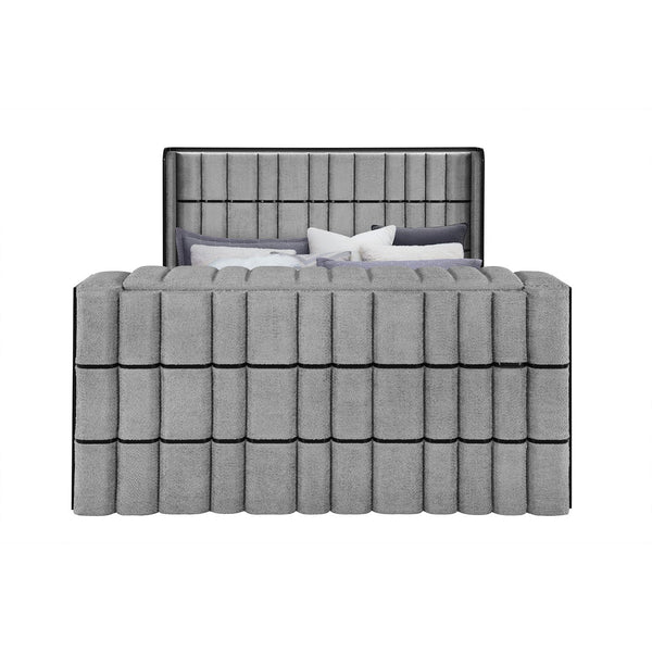 English Elm Isaiah Ultra Soft Grey Bed with 50" Motorized TV Lift, Built-In Audio and Footboard Media Hub Queen LED, Speakers, Fireplace B201S00406