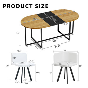 English Elm 9-piece Oval Dining Set Two-tone Wood Triamine Table with Pu Leather Chairs Seats 8 W3875S00153