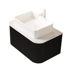 English Elm Muri Floating Bathroom Vanity Plywood Cabinet Sintered Stone Top Oak Drawer Black,White W2615S00181