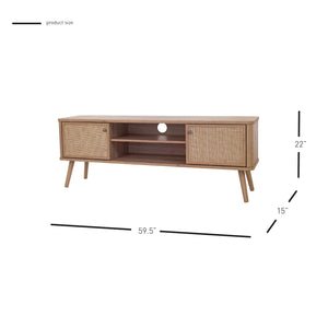 New Pacific Direct Thelma 59.5" Rattan Tv Stand - Modern Nordic Design With Adjustable Shelf & Natural Oak Finish Natural Oak  1340015-npd