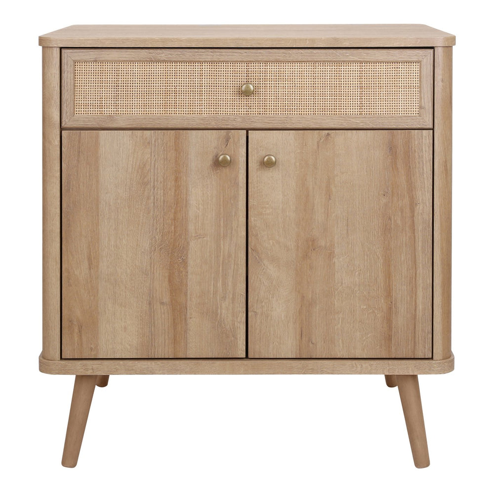 New Pacific Direct Thelma Small Rattan Cabinet With 1 Drawer & 2 Doors - Retro Nordic Design For Small Spaces Natural Oak  1340017-npd