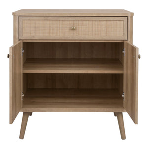 New Pacific Direct Thelma Small Rattan Cabinet With 1 Drawer & 2 Doors - Retro Nordic Design For Small Spaces Natural Oak  1340017-npd