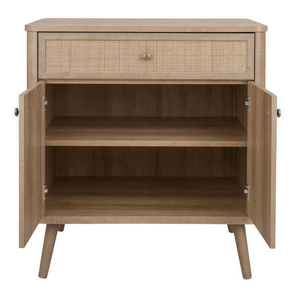 New Pacific Direct Thelma Small Rattan Cabinet With 1 Drawer & 2 Doors - Retro Nordic Design For Small Spaces Natural Oak  1340017-npd
