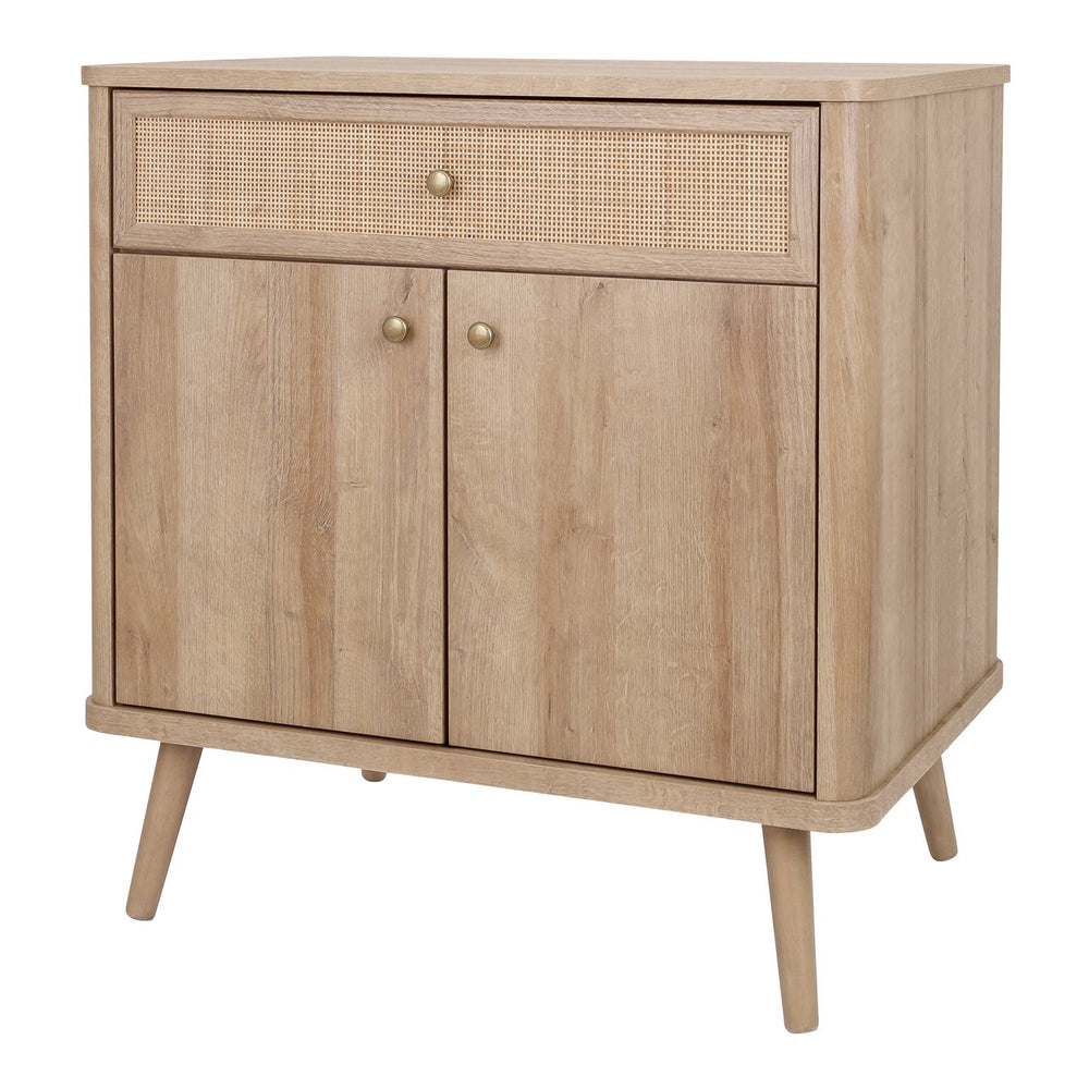 New Pacific Direct Thelma Small Rattan Cabinet With 1 Drawer & 2 Doors - Retro Nordic Design For Small Spaces Natural Oak  1340017-npd
