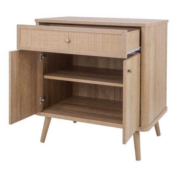 New Pacific Direct Thelma Small Rattan Cabinet With 1 Drawer & 2 Doors - Retro Nordic Design For Small Spaces Natural Oak  1340017-npd