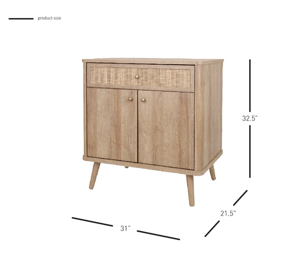 New Pacific Direct Thelma Small Rattan Cabinet With 1 Drawer & 2 Doors - Retro Nordic Design For Small Spaces Natural Oak  1340017-npd