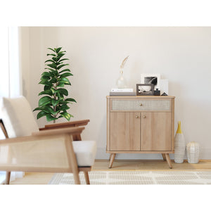 New Pacific Direct Thelma Small Rattan Cabinet With 1 Drawer & 2 Doors - Retro Nordic Design For Small Spaces Natural Oak  1340017-npd