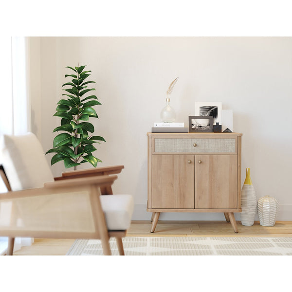 New Pacific Direct Thelma Small Rattan Cabinet With 1 Drawer & 2 Doors - Retro Nordic Design For Small Spaces Natural Oak  1340017-npd