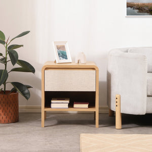 New Pacific Direct Delano Chic Side/End Table With Drawer - Japandi Aesthetic, Natural Tones, Easy Assembly, Euro Oak Euro Oak  1340022-npd