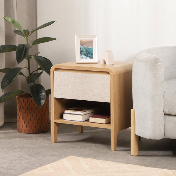 New Pacific Direct Delano Chic Side/End Table With Drawer - Japandi Aesthetic, Natural Tones, Easy Assembly, Euro Oak Euro Oak  1340022-npd
