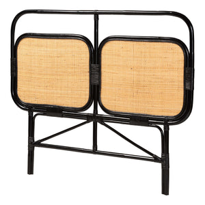 bali & pari Ramsey Modern Bohemian Two-Tone Black and Natural Brown Rattan King Size Standalone Headboard